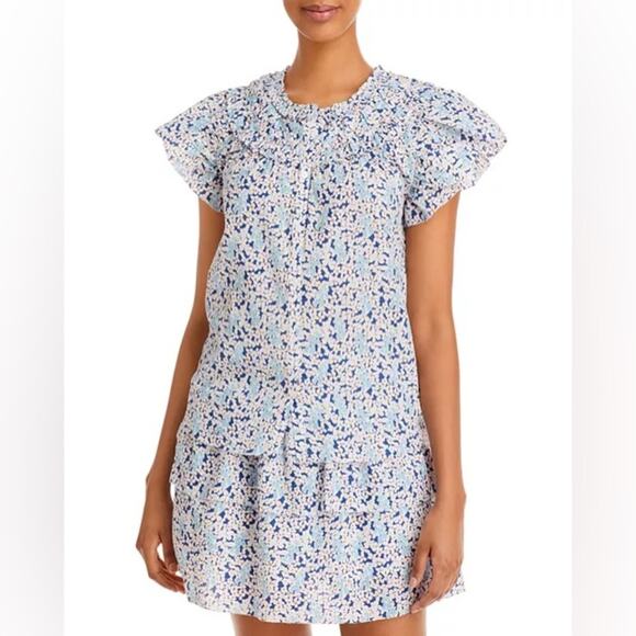 Sundays Alwyn Flutter Sleeve Floral Short Sleeve Shirt Size XS 100% Cotton
